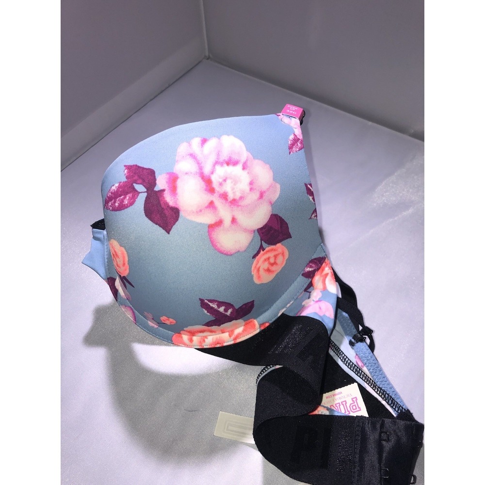32 C PINK (Victoria Secret)  Wear Everywhere SUPER PUSH Up bra Floral Print